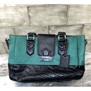 Aimee Kestenberg Emerald Green Calf Hair & Black Leather Crossbody Purse ToteNEW